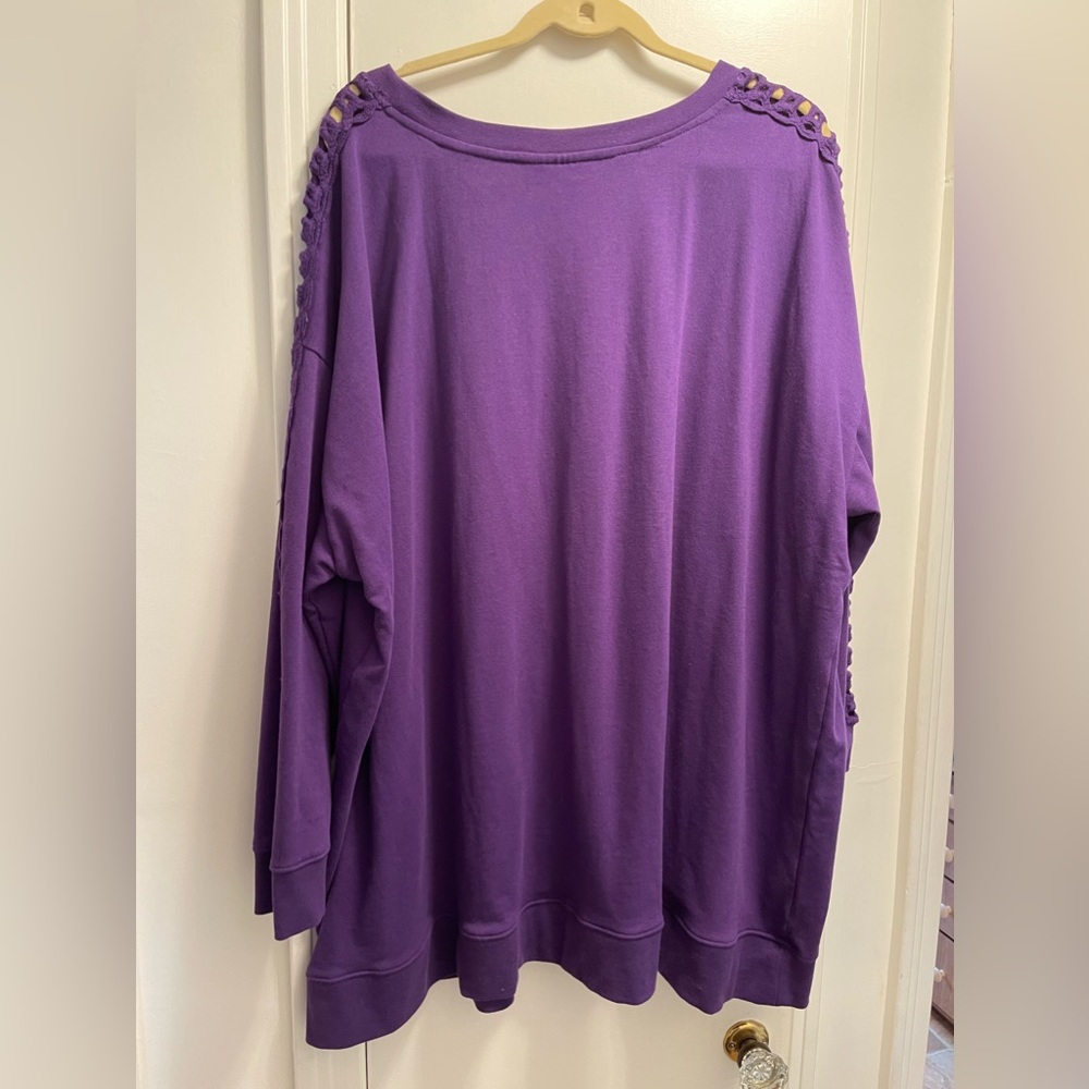 Roaman’s Women’s Size 3X 30/32 Pretty Purple Sweatshirt Decorative Sleeves - Picture 3 of 10